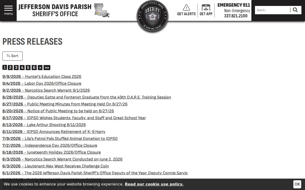 Sheriff press release archive showing warrant activity in Jefferson Davis County