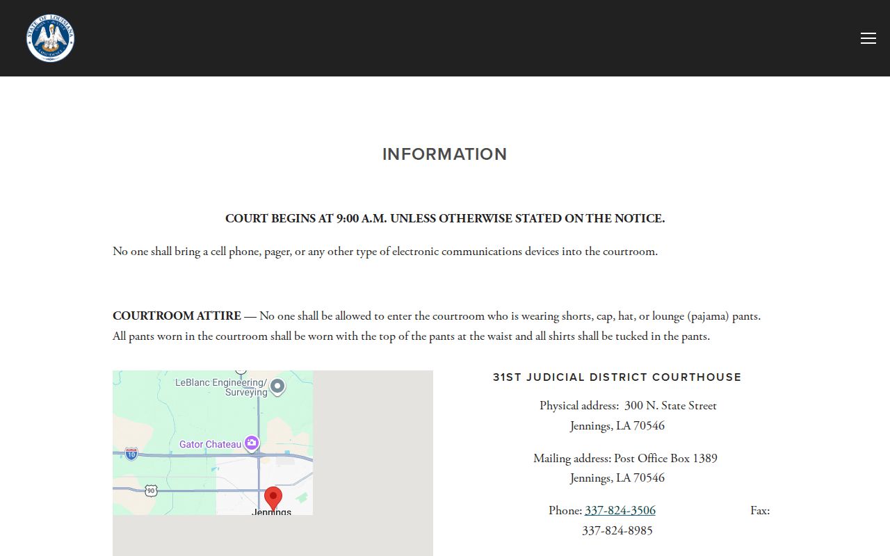District court hours page used for Jefferson Davis County municipal warrant planning