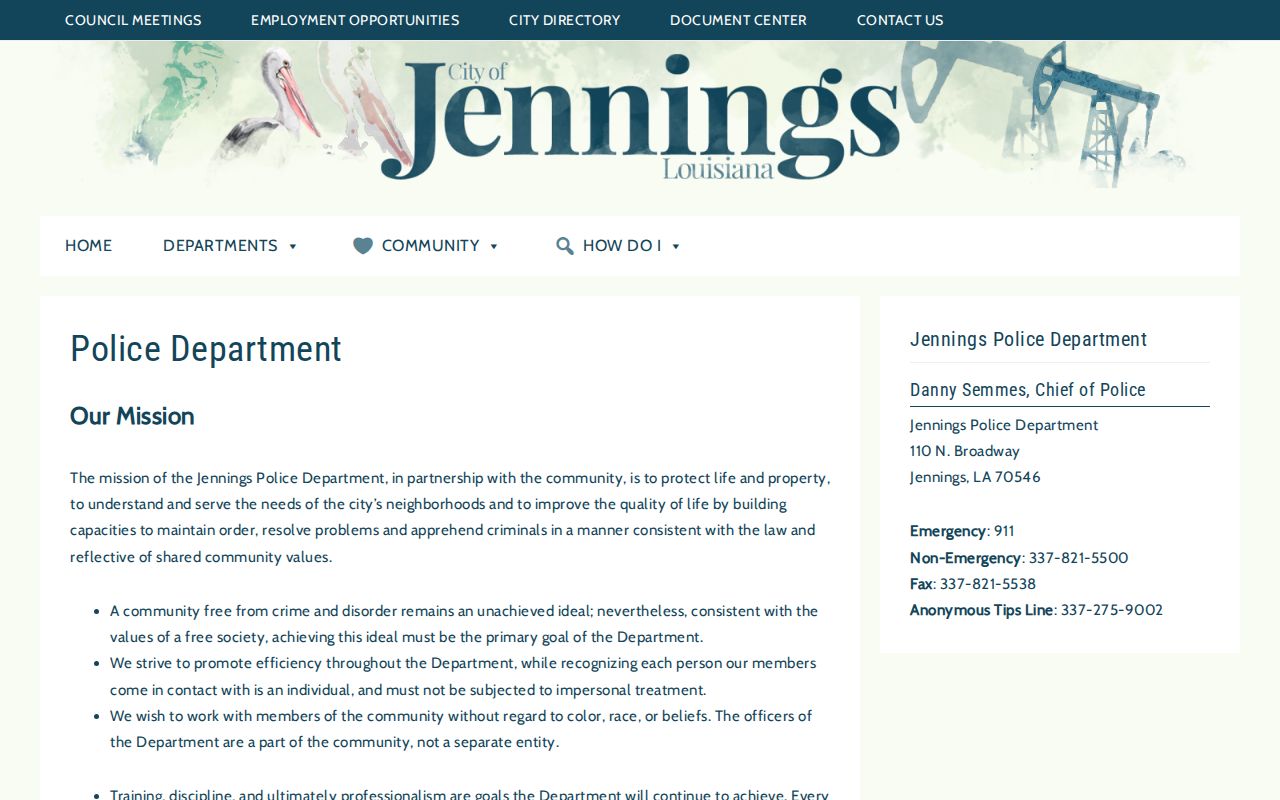 Jennings Police Department safety and tip routing for Jefferson Davis County warrant records