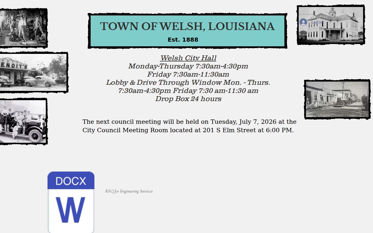 Welsh City Hall page used for Jefferson Davis County municipal warrant questions