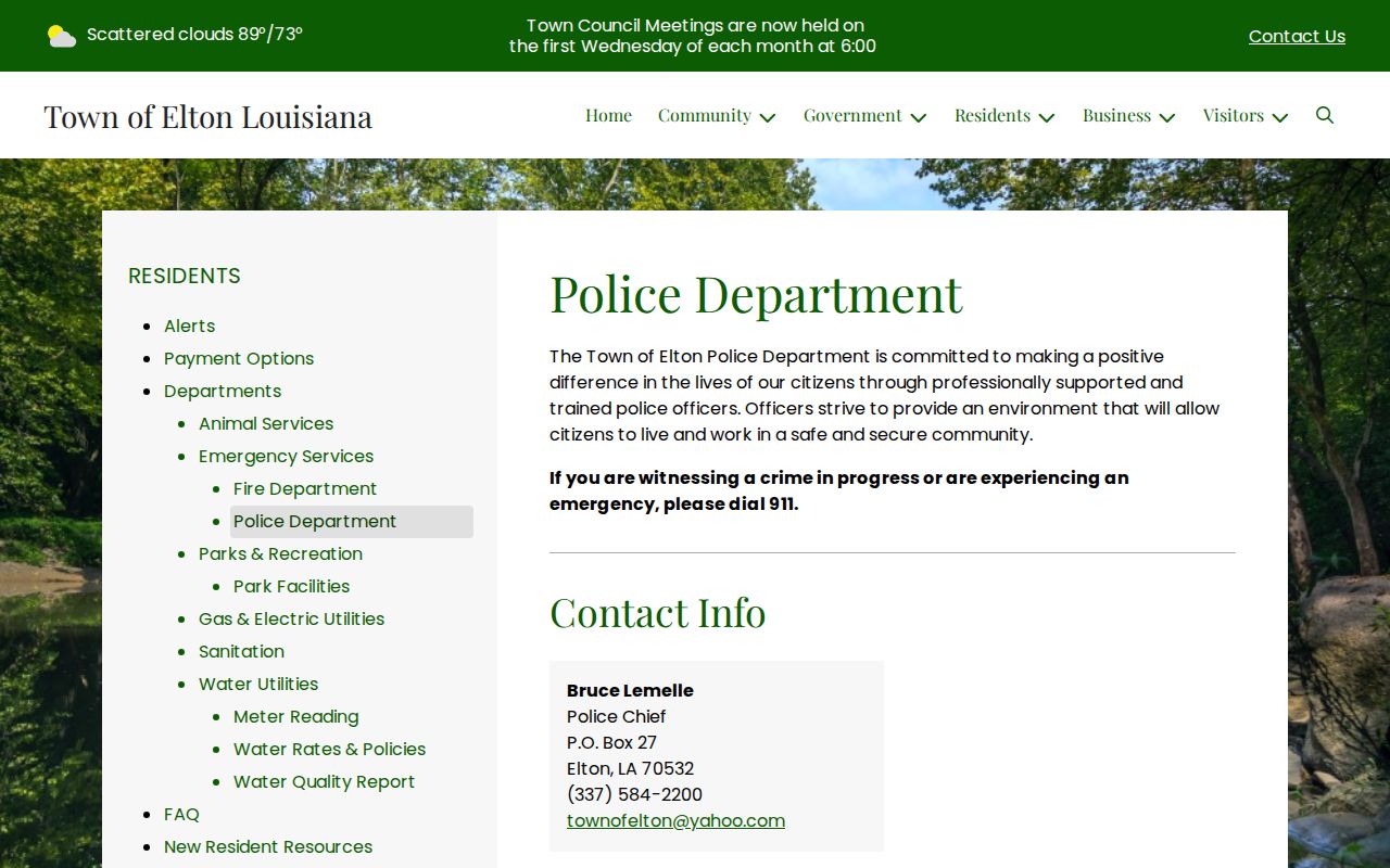 Elton Police Department contact page for Jefferson Davis County warrant records