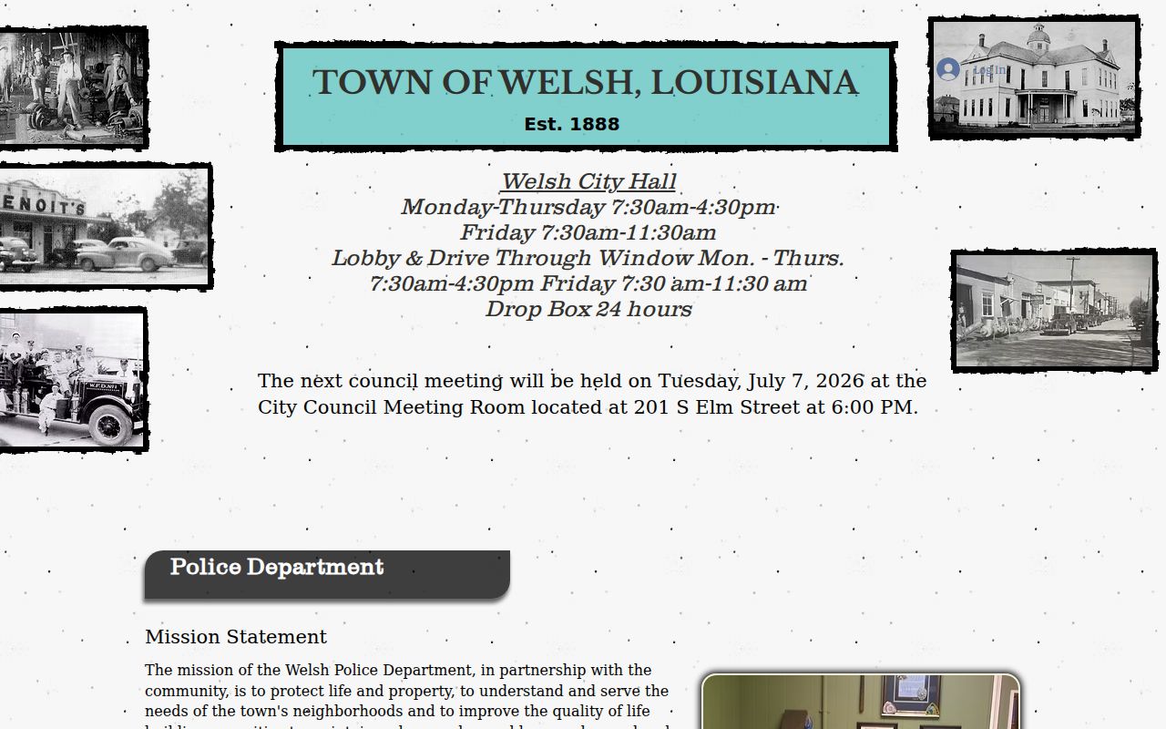 Welsh Police Department contact page for Jefferson Davis County warrant records