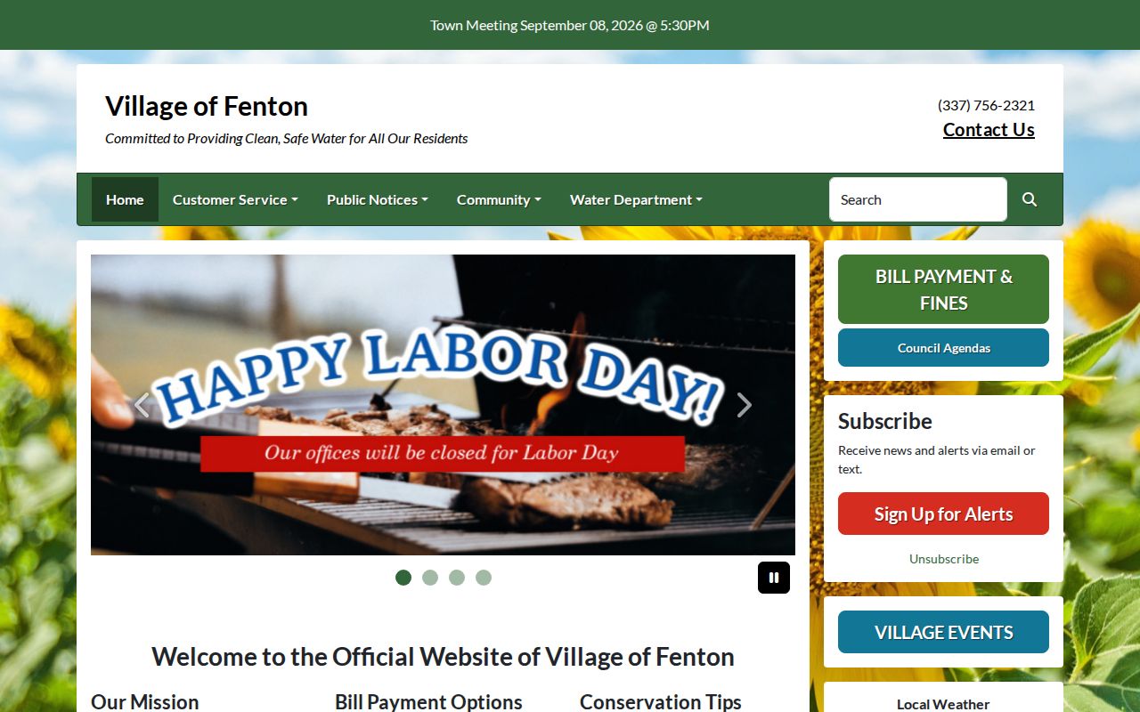 Fenton village contact and public service navigation for Jefferson Davis County warrant records