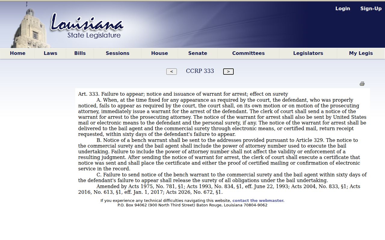 Failure to appear statute page for Jefferson Davis County bench warrant records