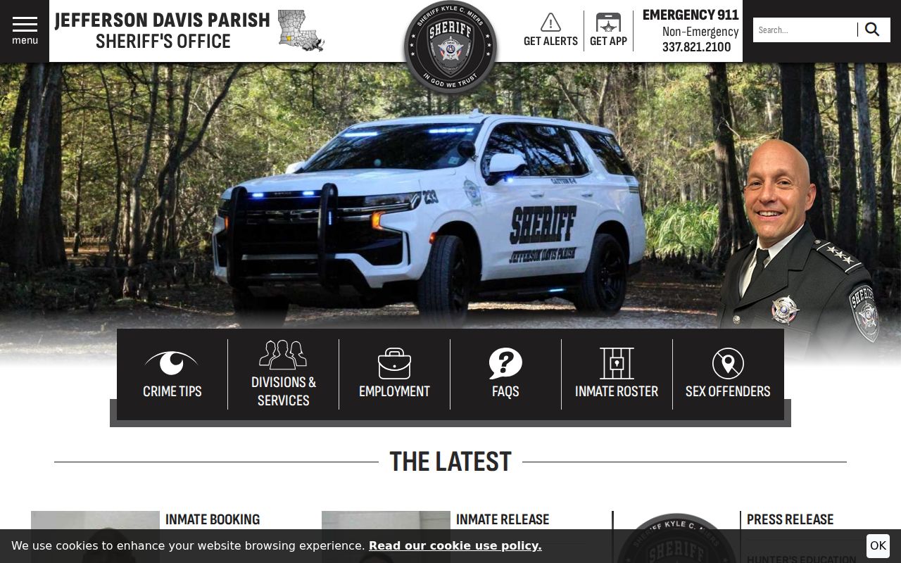 Jefferson Davis County warrant records reference showing the Sheriff's Office homepage navigation
